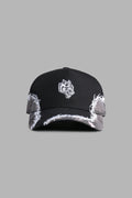 SCORCHED THORNS 5 PANEL HAT IN BLACK/BLOSSOM WOODLAND CAMO